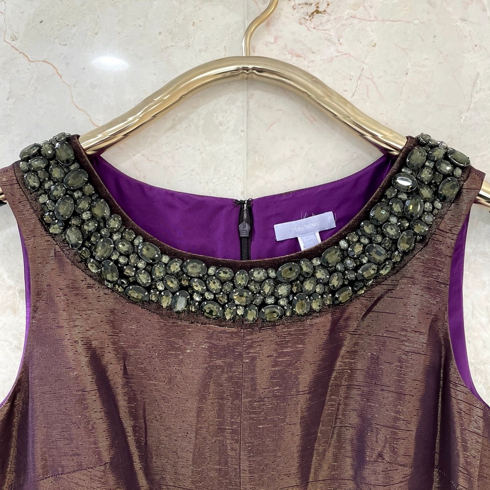 VERA WANG LAVENDER LABEL {8} Dress Metallic Crystals Beading - Picture 5 of 13